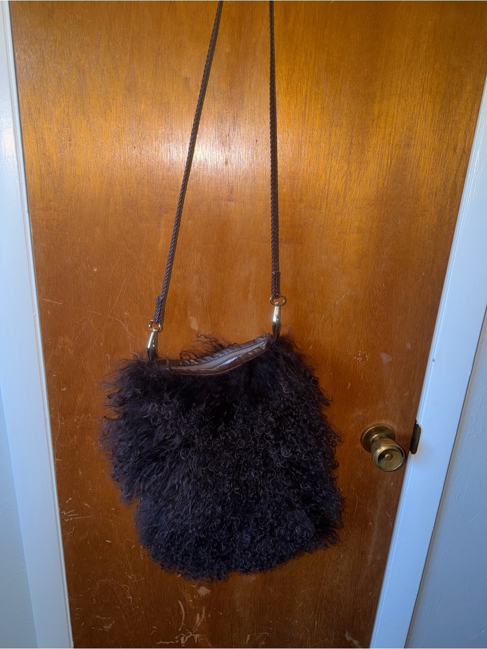 Faux Fur Crossbody Bag in Dark Brown